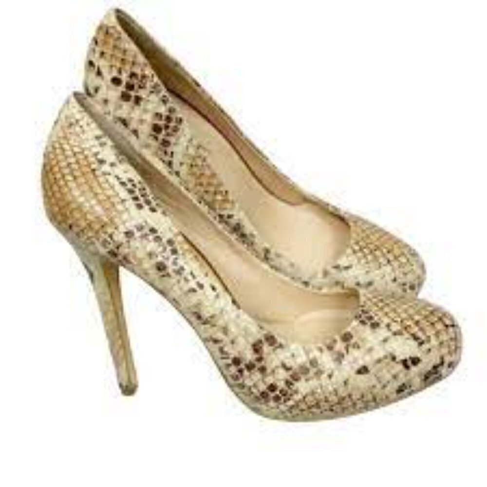 INC International Concepts Tan Brown Snakeskin Embossed Leather Pumps Womens 9 M